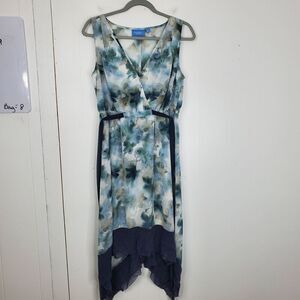 Simply Vera Sleeveless Dress Muted Florals Fairy Handkerchief Hem Womens M Tie